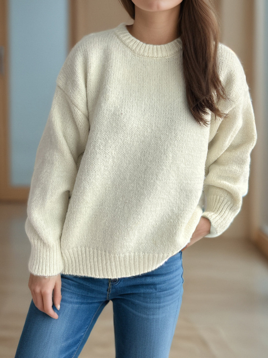 Kvinders chunky strikket sweater med generøse ærmer og moderne snit Stilla
