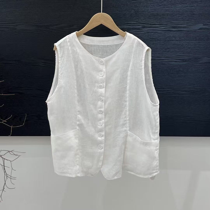 Femme Stilfuld Linned Knap-Up Vest Stilla