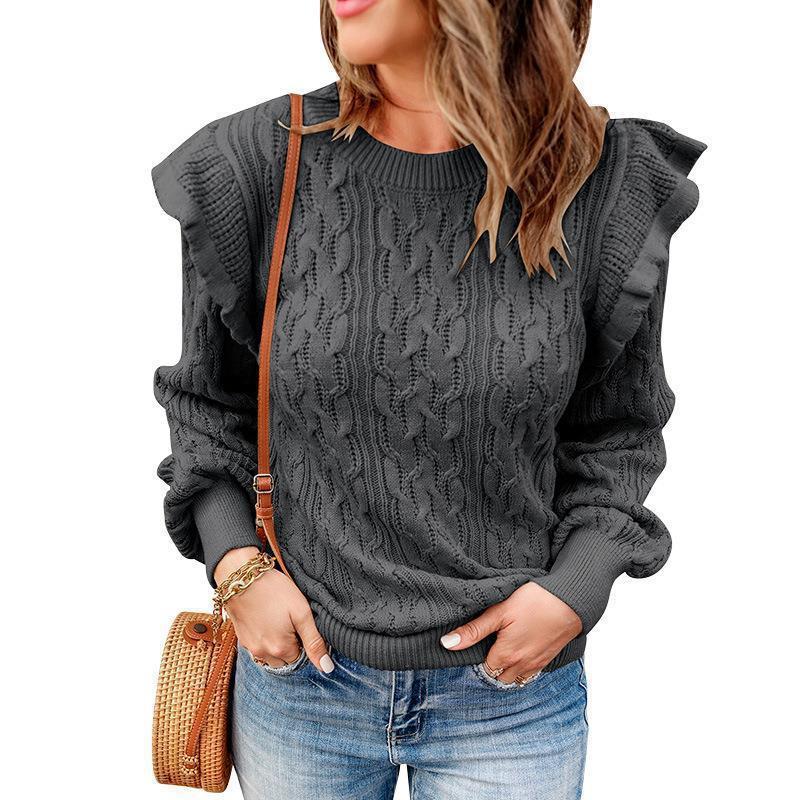 Dame Oversized Strikpullover med Flæse Stilla