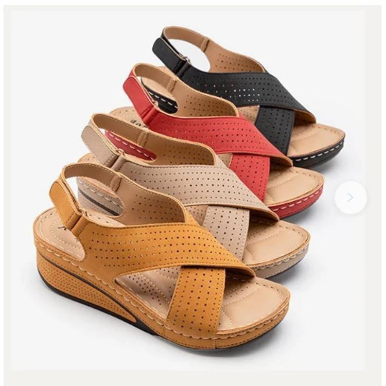 Dame wedge-sandaler med åndbar hulmønster og elastisk remdesign Stilla