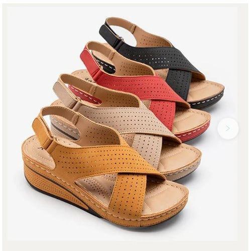 Dame wedge-sandaler med åndbar hulmønster og elastisk remdesign Stilla