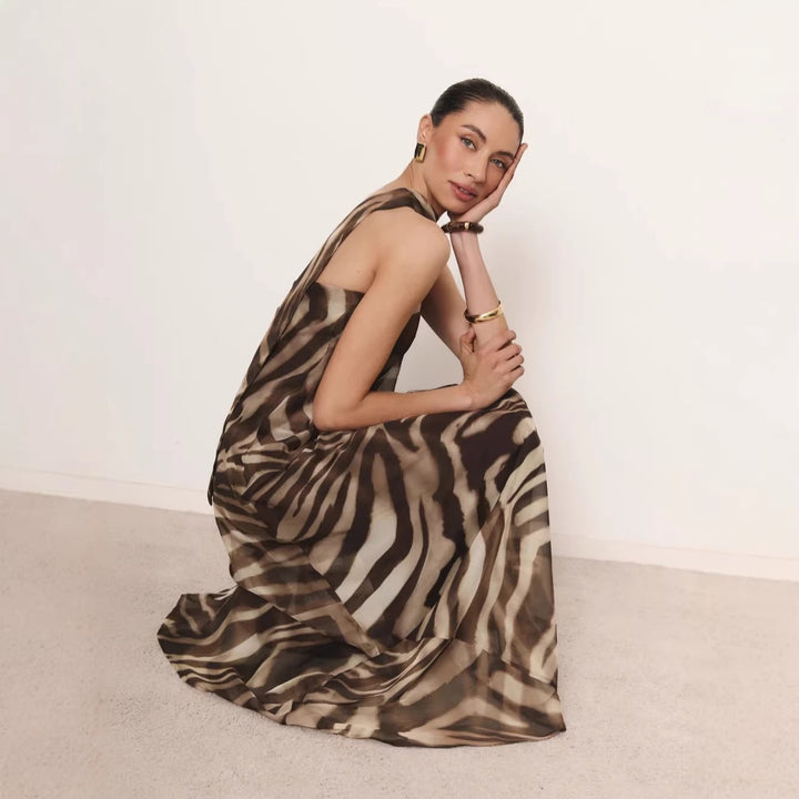 Dame Elegant lang kjole med smal halterneck 드룬