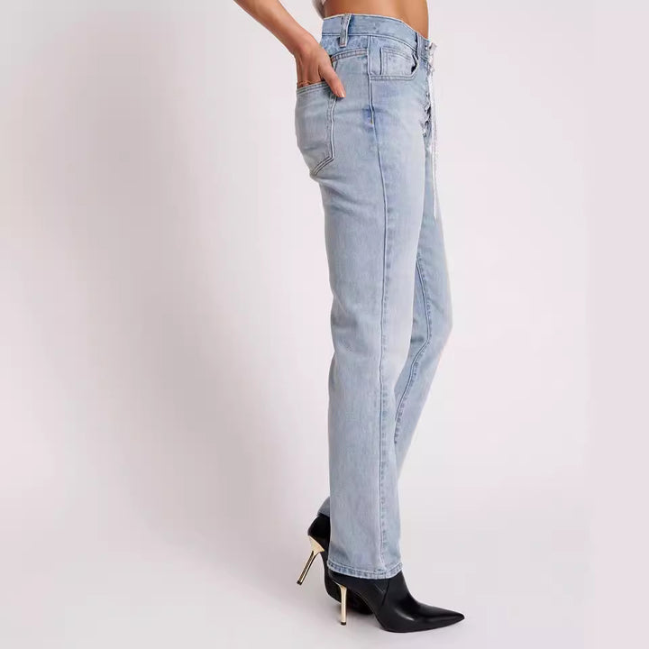 Dame jeans med modisk snørelukning Stilla
