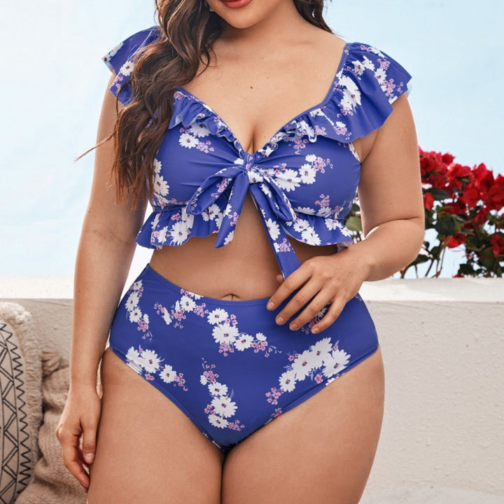 Dame bikini-sæt med legende ruffles design og blomster mønster Skovae