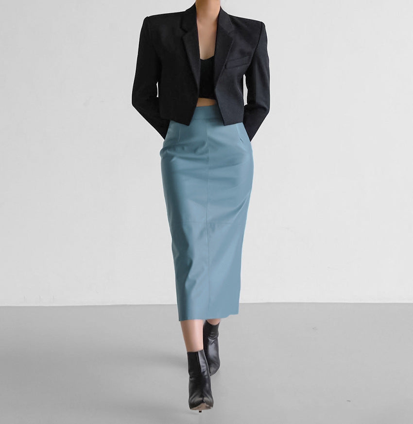 Dame Elegant Midi-skirt lavet af høj kvalitet kunstlæder med smal pasform og sømløst design Stilla