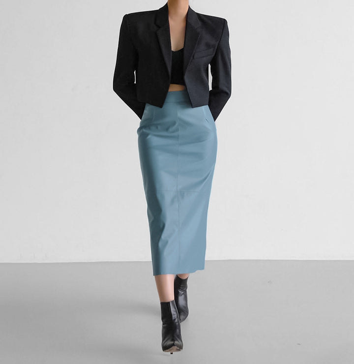 Dame Elegant Midi-skirt lavet af høj kvalitet kunstlæder med smal pasform og sømløst design Stilla