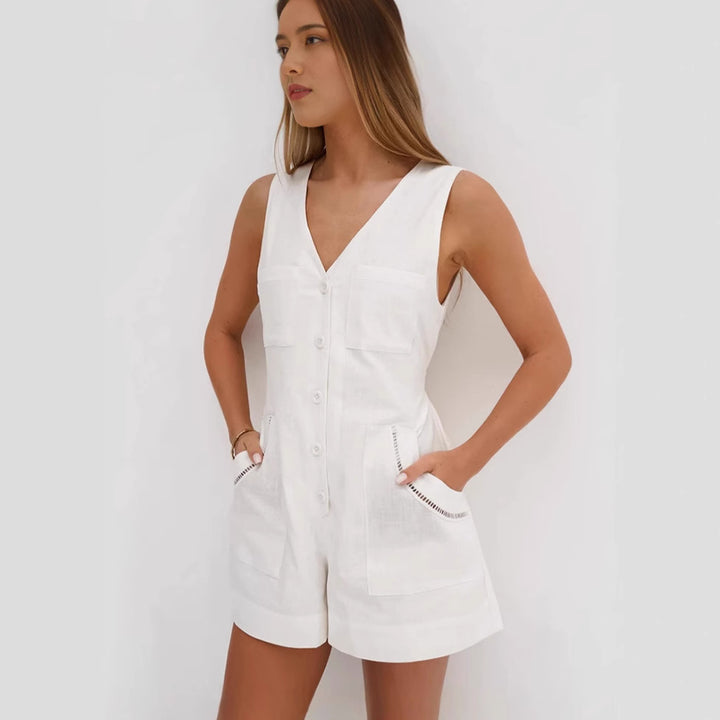 Dame jumpsuit med praktiske lommer og stilfuld V-udskæring Stilla