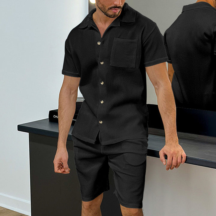 Herren fritids shorts sæt med struktureret skjorte og shorts Stilla