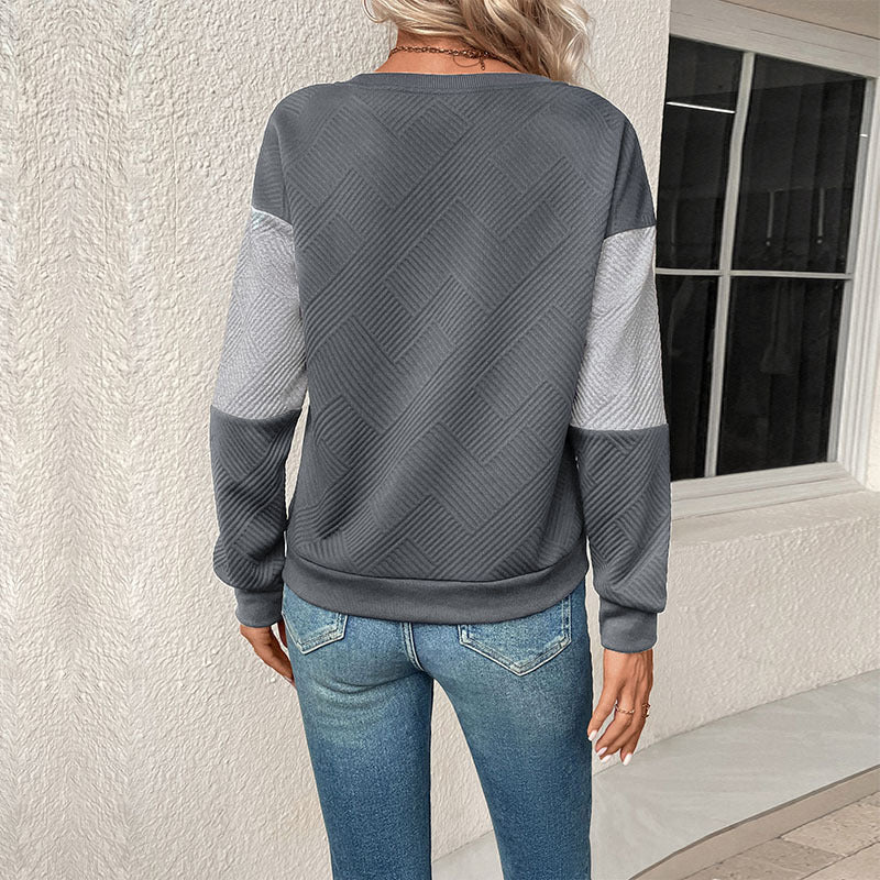 Dame mode sweatshirt med blokstribedesign og rund hals Stilla