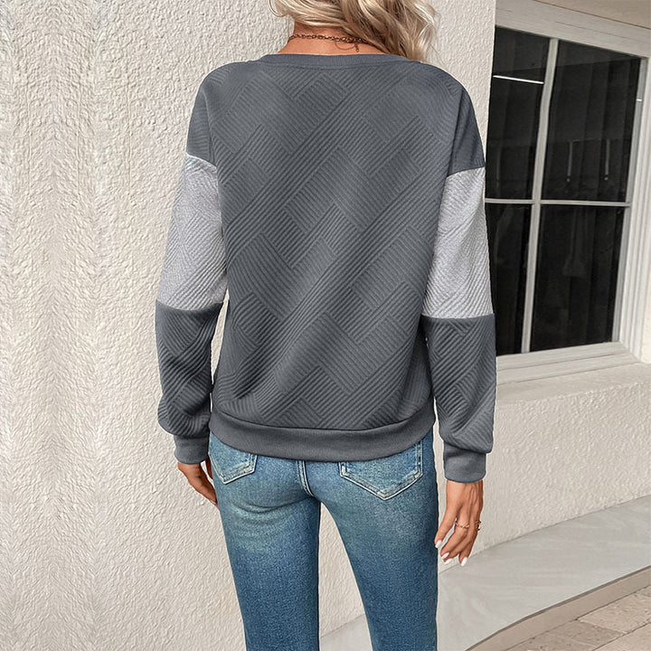 Dame mode sweatshirt med blokstribedesign og rund hals Stilla