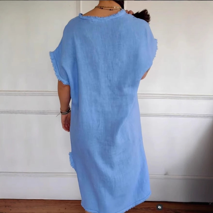 Dame Elegant Linned Midi Kjole Stilla