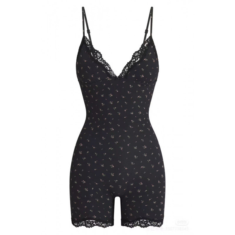 Dame Floral Spids Besætning Bodysuit Stilla