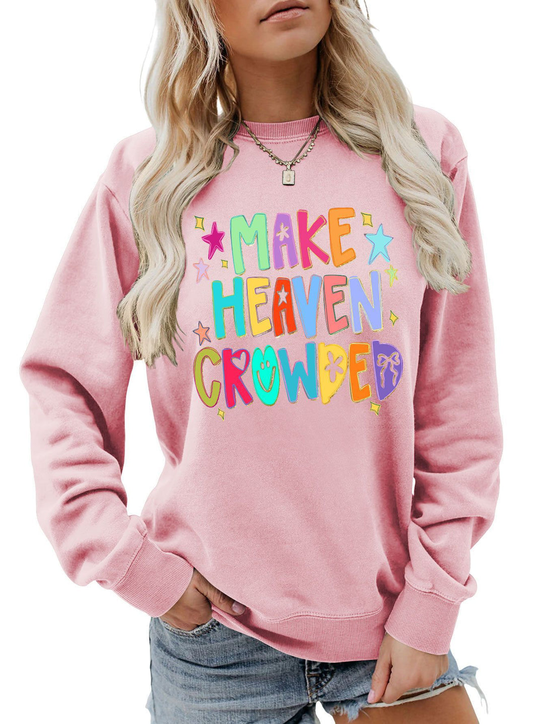Kvinders sweatshirt med farverigt design og legende tekst Stilla