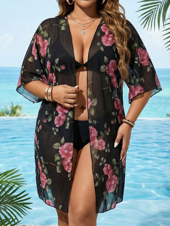 Dame gennemsigtig strandkappe med blomsterprint Skovae