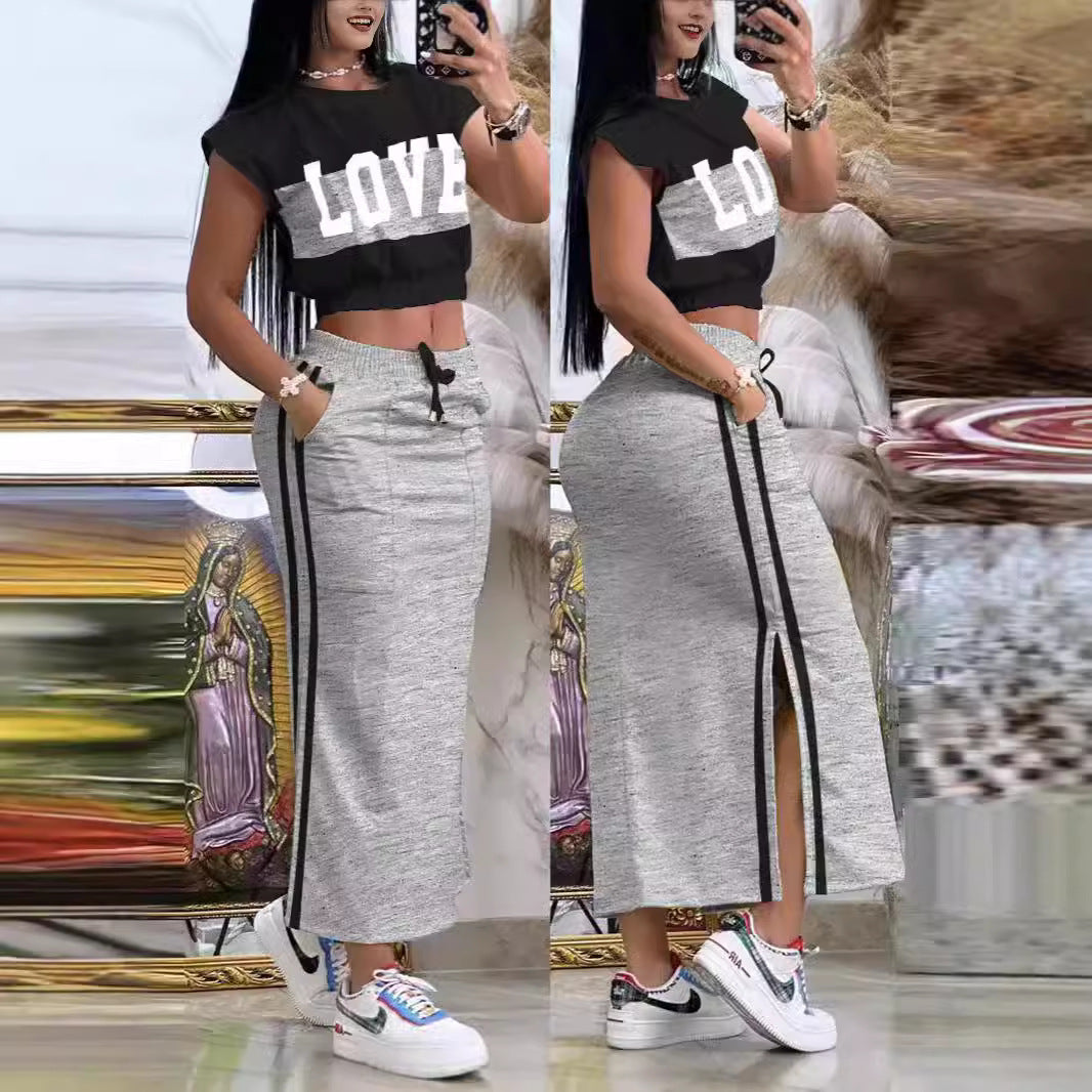 Dame Sporty Crop-top og Maxiskørt Sæt Skovae