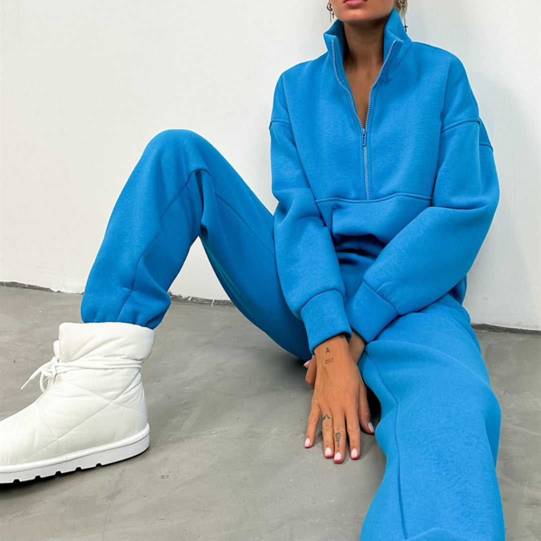 Kvinder Sporty Cropped Træningsdragt med Høj Krave og Elastisk Talje Skovae