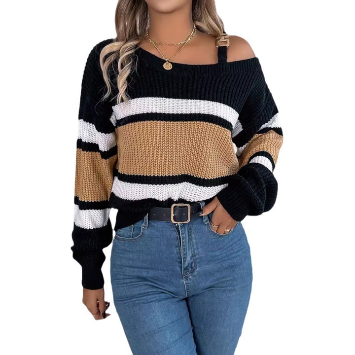 Kvinderne Off-Shoulder Sweater med Stribet Detaljer og Trendy Strop Stilla