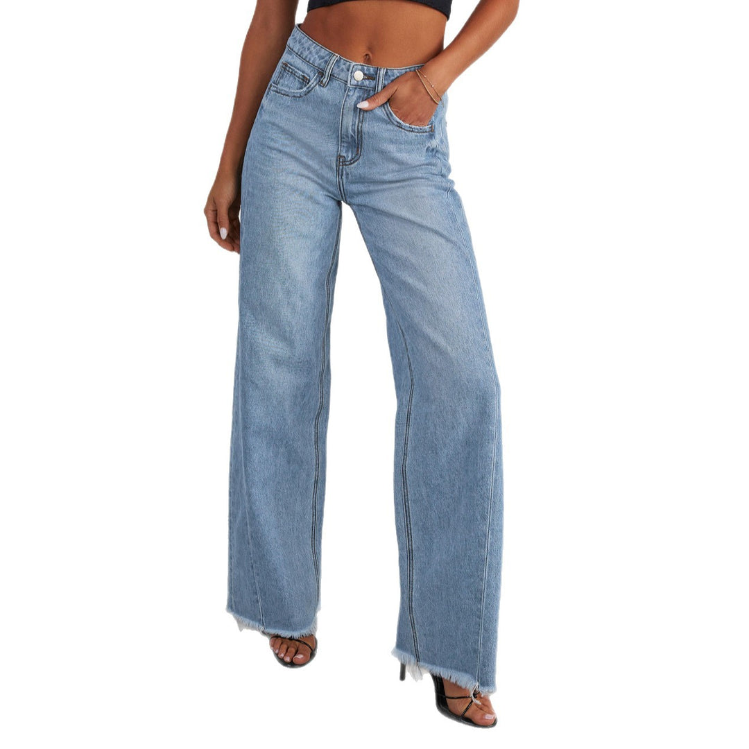 Dame løse jeans i afslappet vintage stil med frynset kant Stilla
