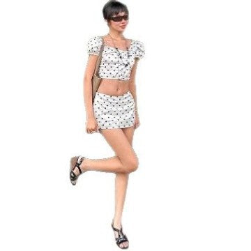 Femme Polka Dot Crop Top og Mini Skirt Sæt Stilla