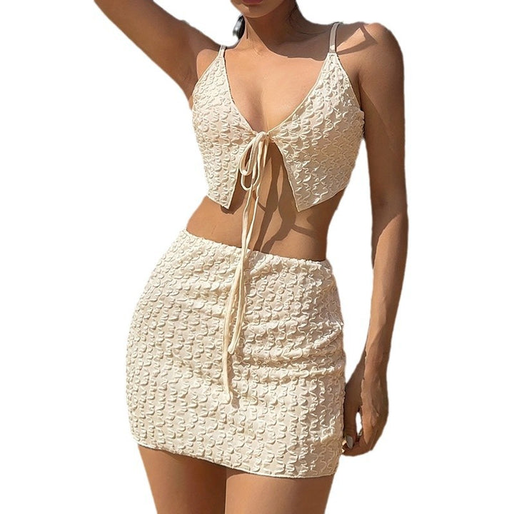 Dame Cropped Top og Mini Nederdel Sæt med struktureret Overflade Skovae