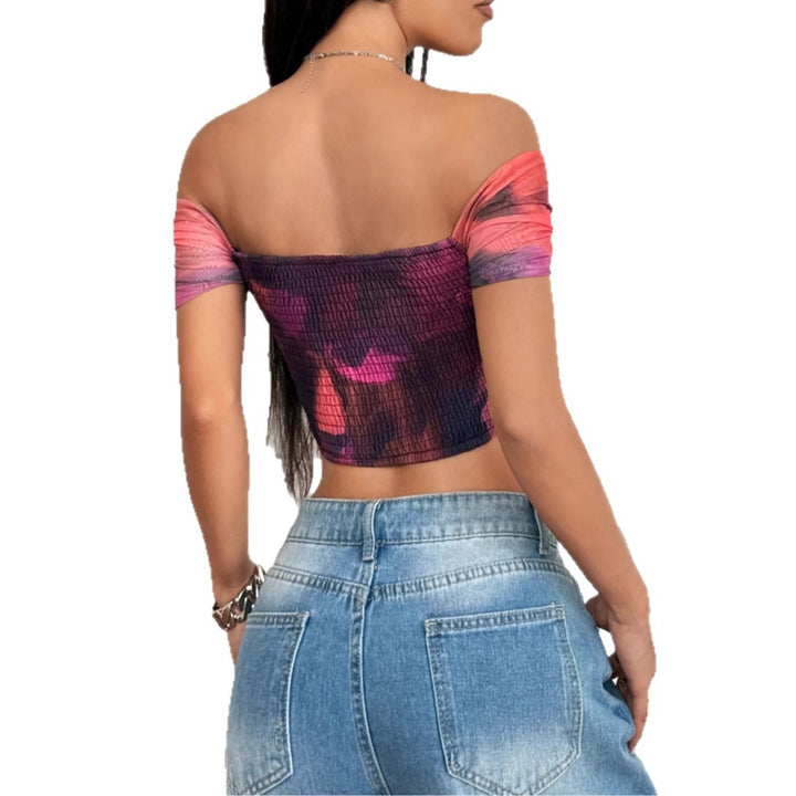 Dame Off-Shoulder Top med draperinger og blomsterdesign Skovae