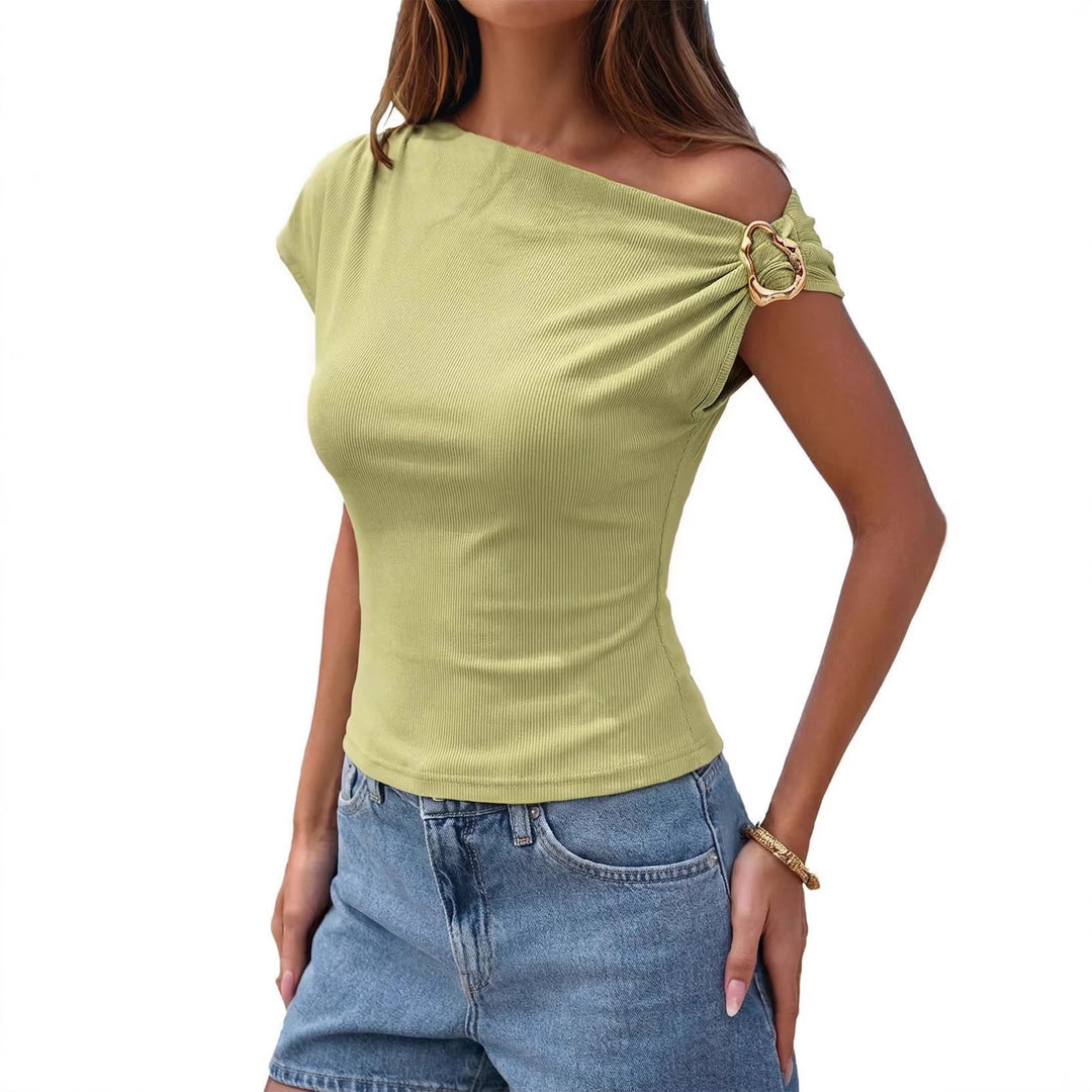Dame asymmetrisk top med mode skulderdesign Skovae