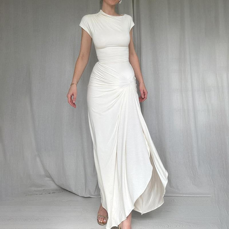 Dame Elegant maxikjole med asymmetrisk skæring og dekorativ drapering Skovae