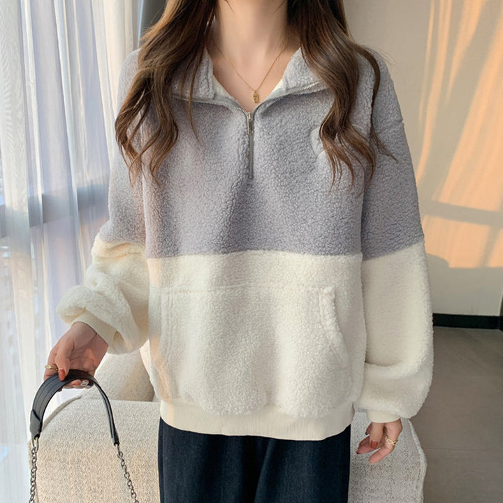 Femme Cozy Fleece Kvart-lynlås Pullover Sweatshirt Stilla