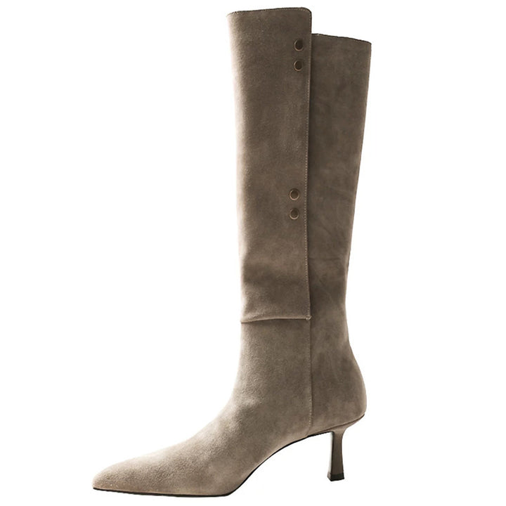 Femme Over-knæet Suede Spidse Stiletto Støvler med Dekorative Knapper Stilla
