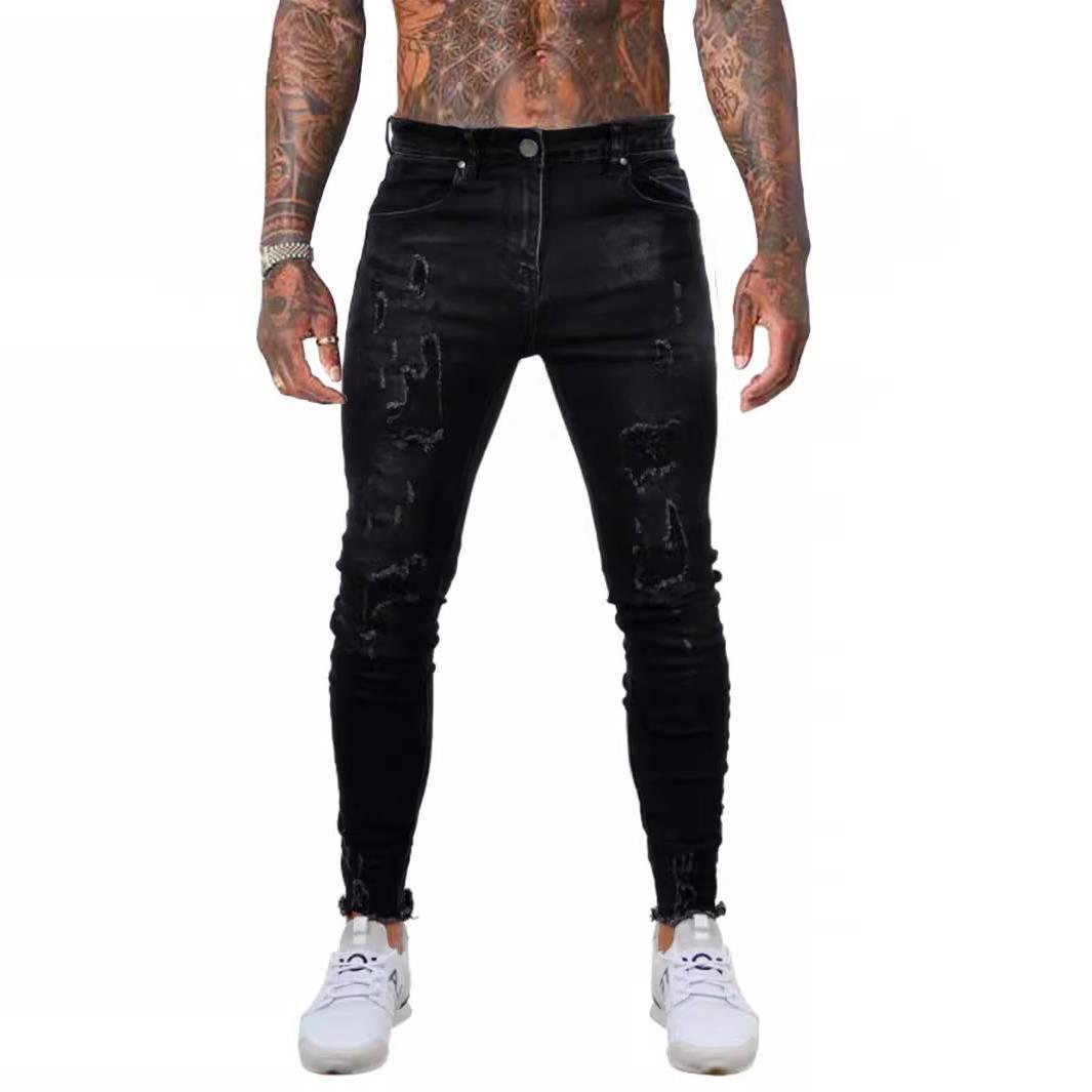 Herrer Ripped Skinny Jeans med høj talje og moderne nedbrydnings-effekter Stilla
