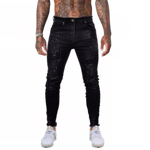 Herrer Ripped Skinny Jeans med høj talje og moderne nedbrydnings-effekter Stilla
