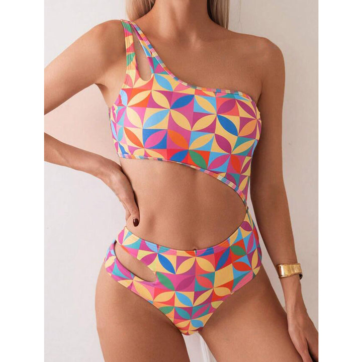 Dame Asymmetrisk Cut-Out Badedragt med livligt Grafikdesign Stilla