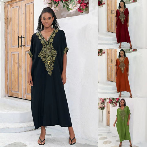 Dame Maxi-Kaftan med fint broderet design og vide ærmer Stilla