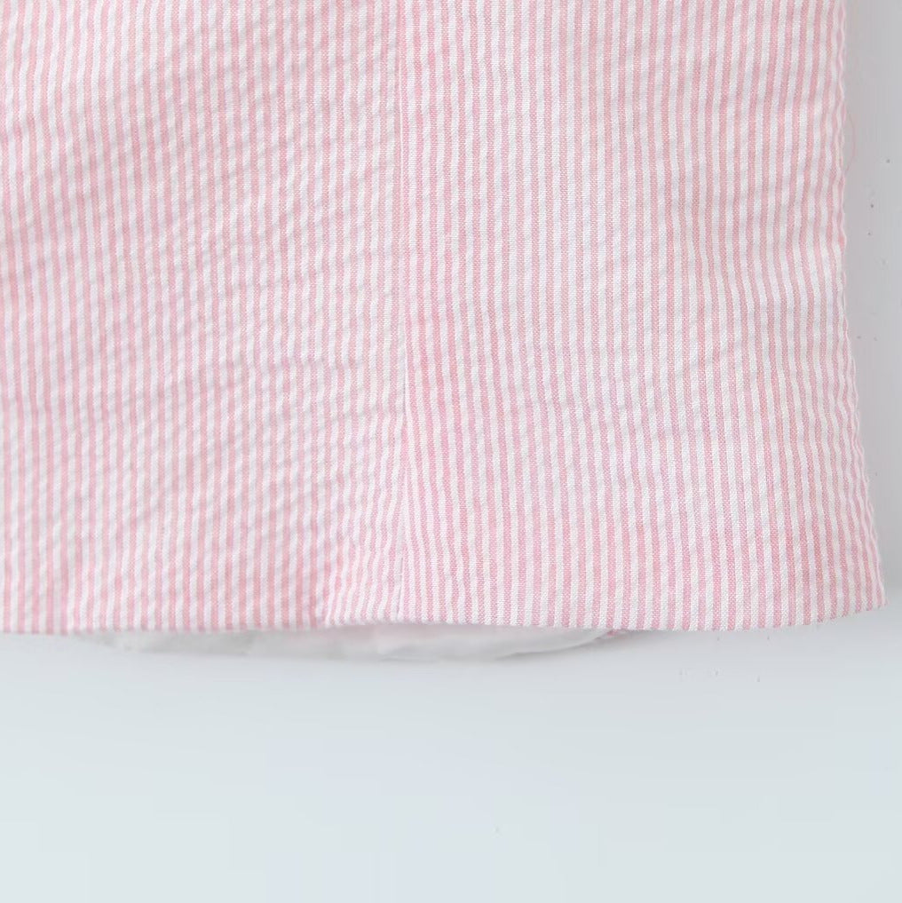 Dame bomuldsblanding crop-top med dekorerede stropper og sart spids kant Stilla