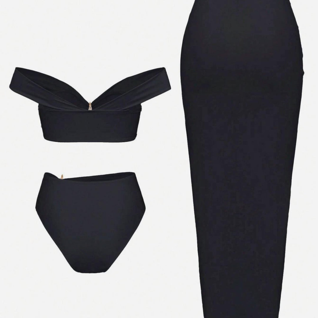 Dame bikini-sæt med elegant skræddersyet skørt-look og stilfuld stjerne-applikation Skovae