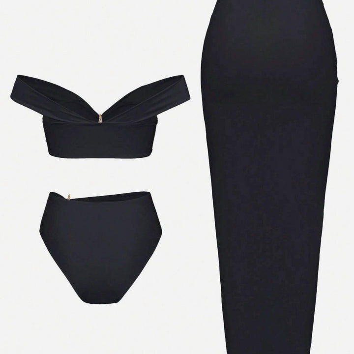 Dame bikini-sæt med elegant skræddersyet skørt-look og stilfuld stjerne-applikation Skovae