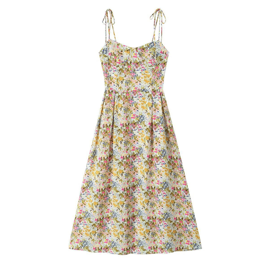 Dame Floral Midi Kjole med justerbare Spaghetti stropper Stilla