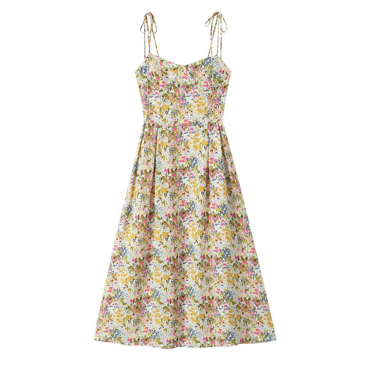Dame Floral Midi Kjole med justerbare Spaghetti stropper Stilla