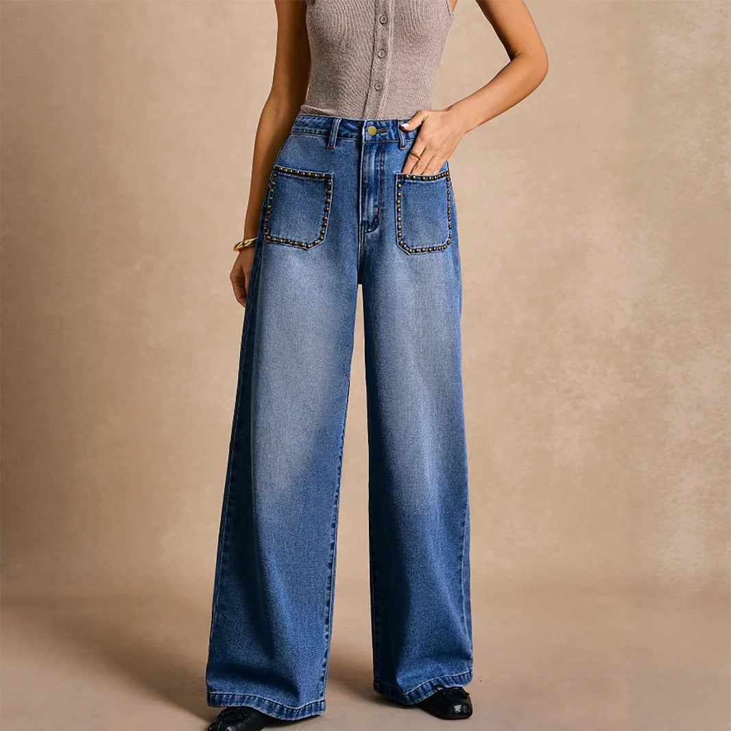 Dame Løst skårne jeans med dekorative lommer og høj talje Stilla