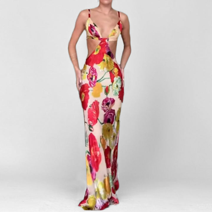 Dame Cut-Out Maxikjole med floralt design og raffinerede stropper Stilla