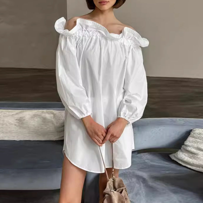 Dame Off-Shoulder Blusekjole med voluminøse puffærmer og elegant udskæring Stilla