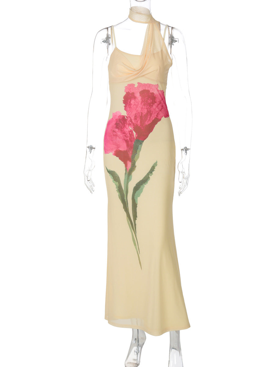 Dame Maxikjole med floralt design Stilla