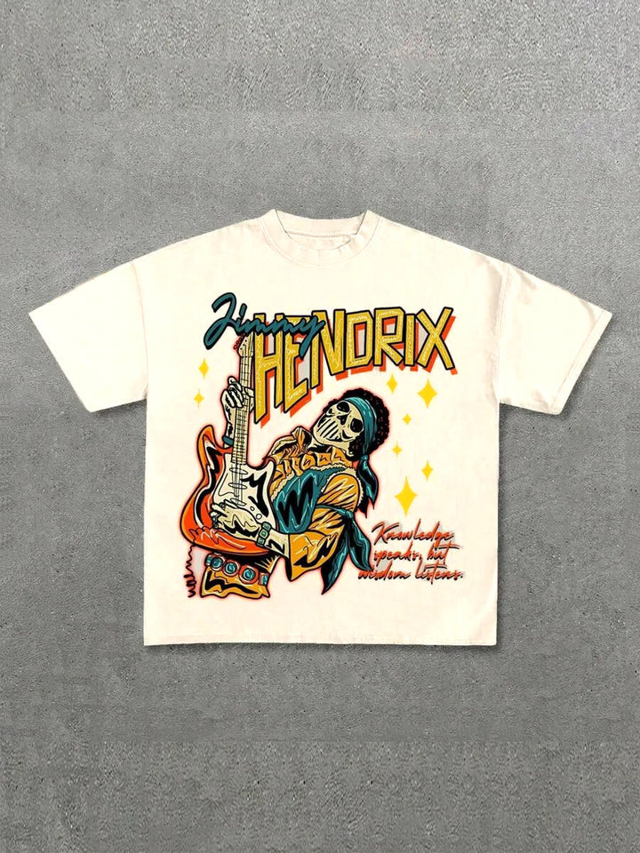 Dame Grafik T-Shirt med unikt skeletdesign og kreativ tekst Skovae