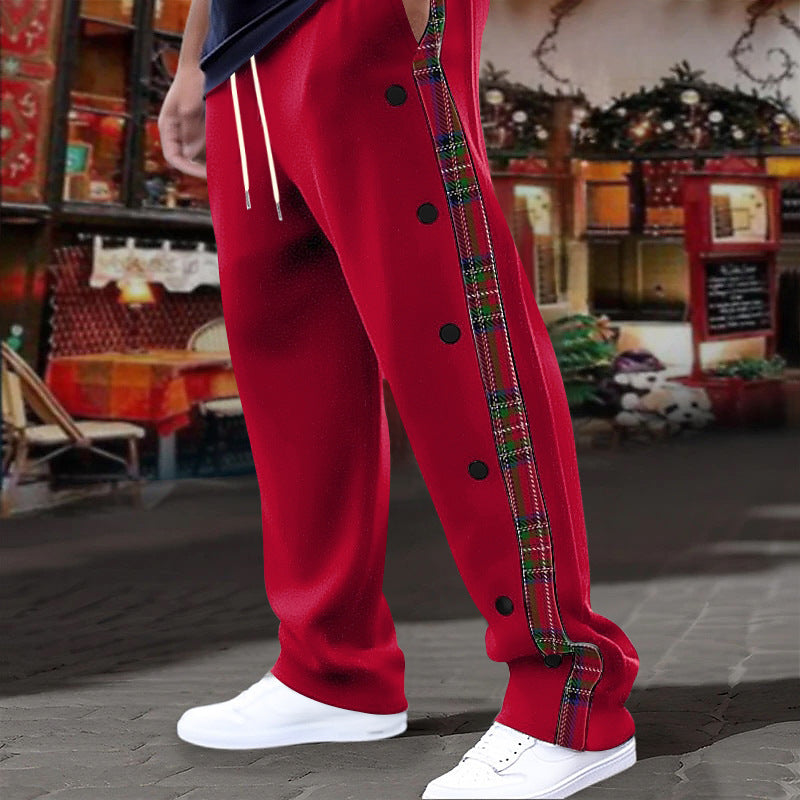 Herren nan lette joggingsbukser med ternet sidepiping, trykknapfront og ankel split Skovae