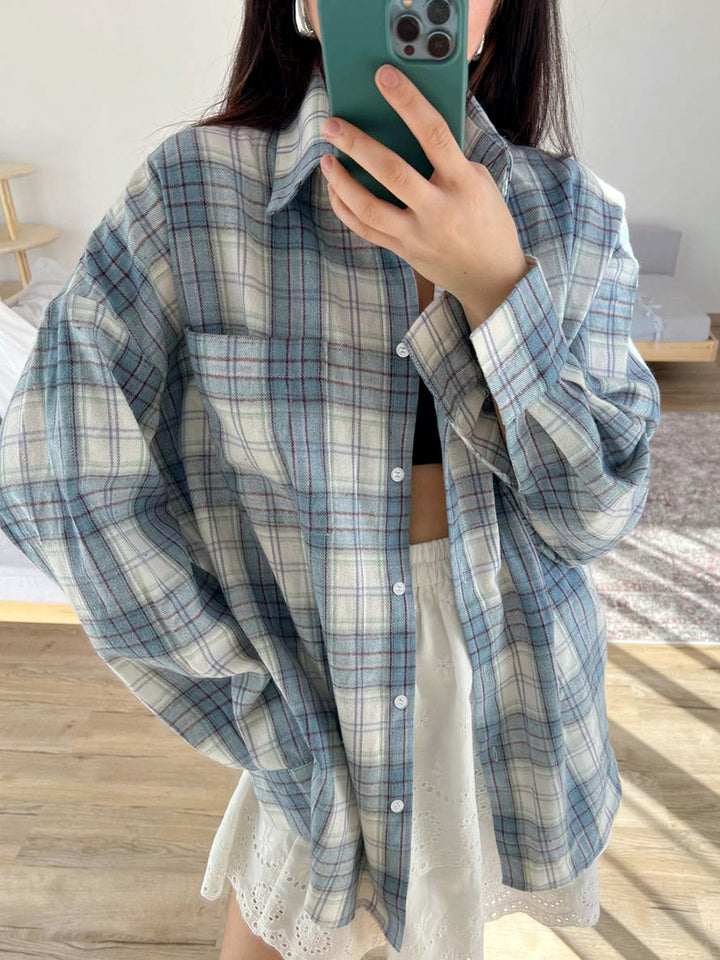 Dame Ternet Flannel Skjorte Bluse med behagelig Oversized Pasform Stilla