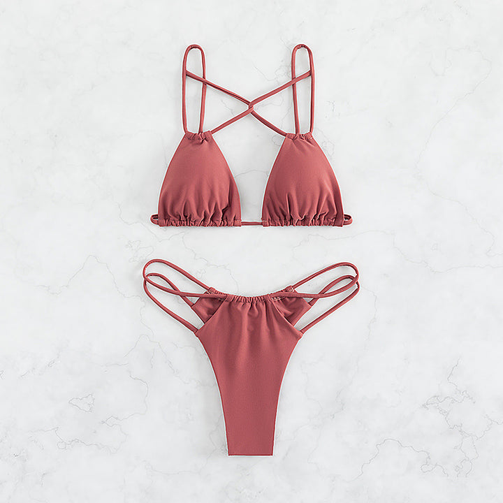 Dame Triangel-Bikini-Sæt med justerbare stropper og elegant krydsdesign Stilla