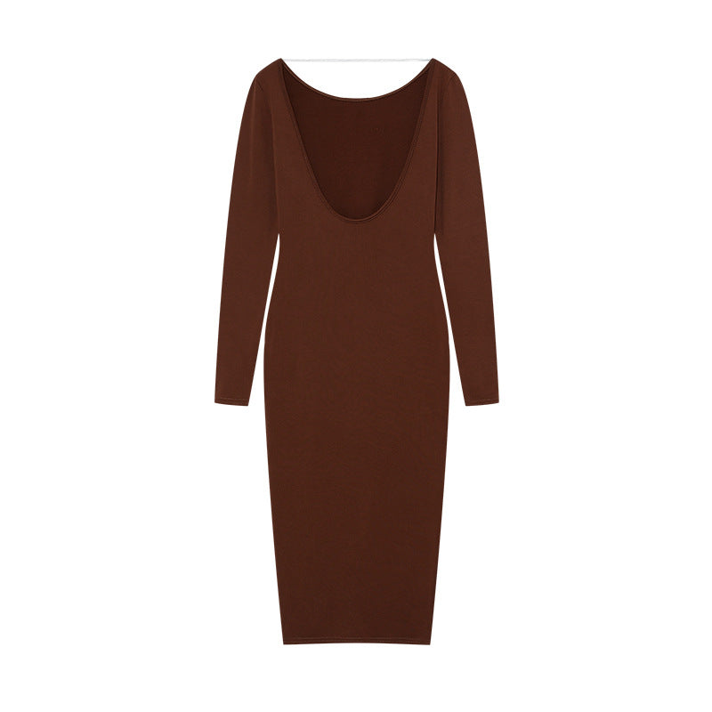 Dame Scoop-Hals Langærmet Bodycon Kjole Stilla