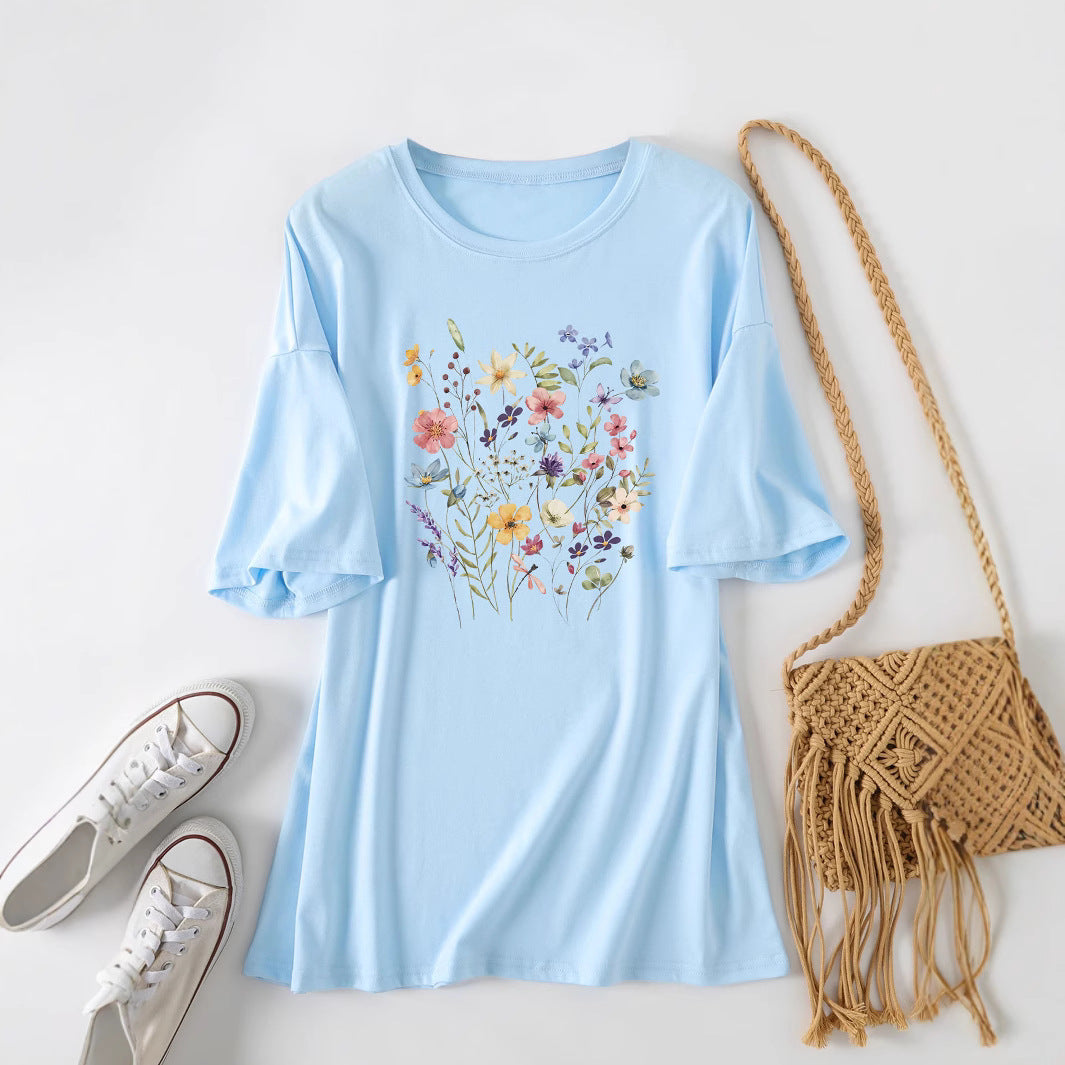 Kvinder Casual Sommer Bluse Skjorte med Blomsterprint Stilla