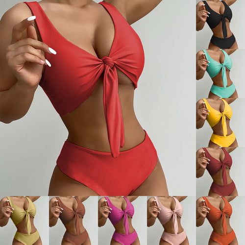 Damer Højhalset Bikini med stilfuldt Knoten design Skovae