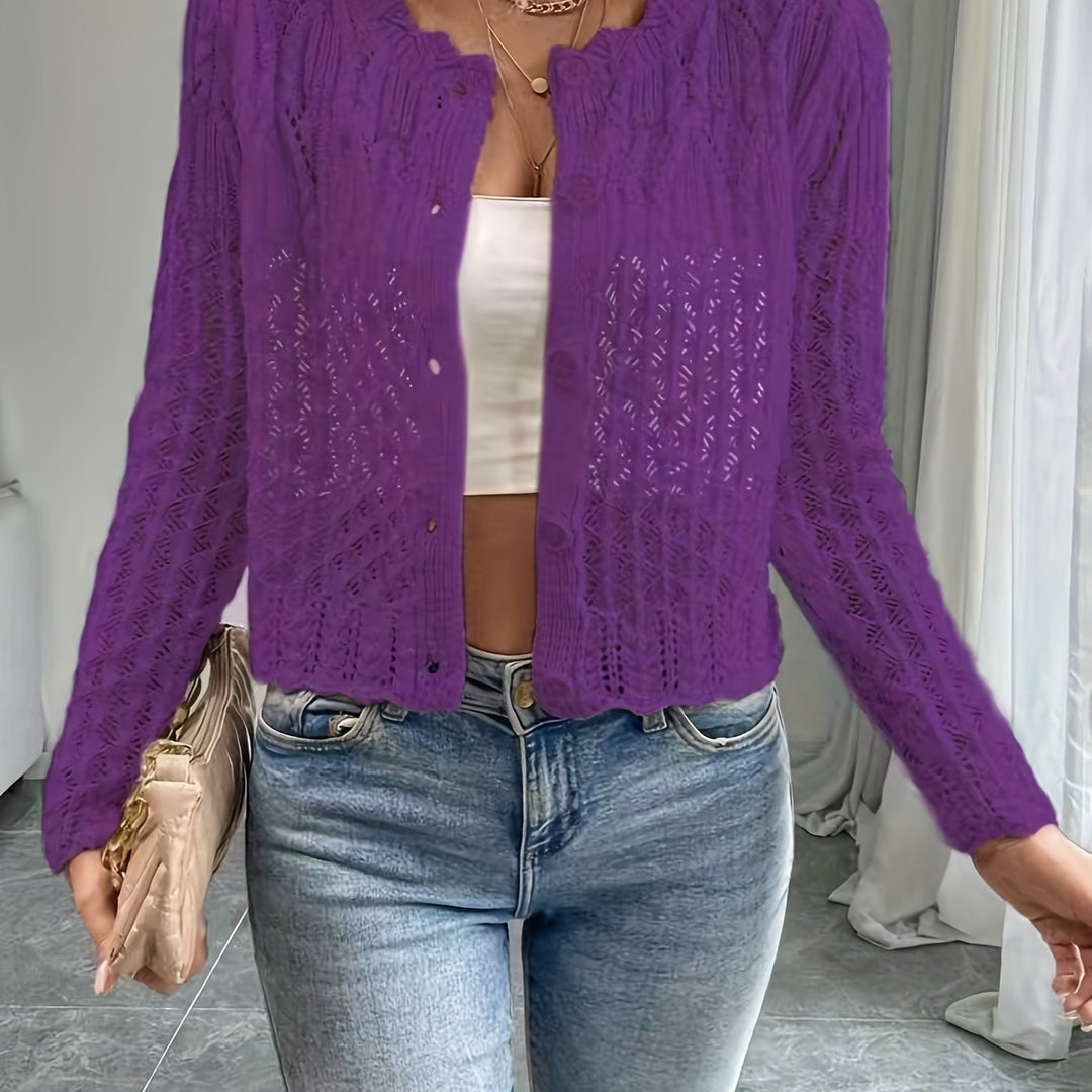 Kvinders cardigan med unik hæklet struktur og knapfri design Stilla